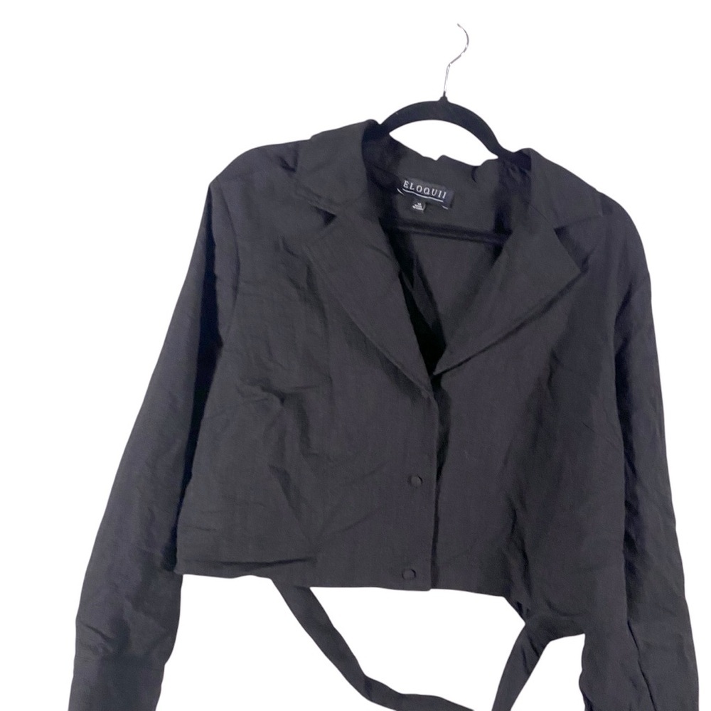 Eloquii Black Cropped Blazer with Belt Detail